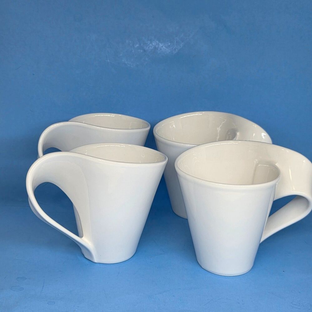 Villeroy & Boch White New Wave Coffee Tea Cup Mug 1748 Luxembourg Set of 4